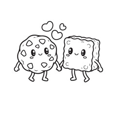 Obraz premium Perfect Match Food Coloring Pages, cute valentine coloring, food love coloring pages, matching food couples, valentine food coloring, victor art