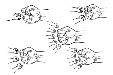 Father Children Fist Bump Hand Drawn Graphic
