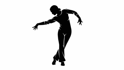 Silhouette of a female dancer performing a graceful ballet pose. © Nenti