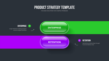 Financial Profile Presentation Design Vector Illustration. Marketing Development 2 Option Infographic Slideshow Layout. Corporate Introduction Two Element Diagram Slide Template.