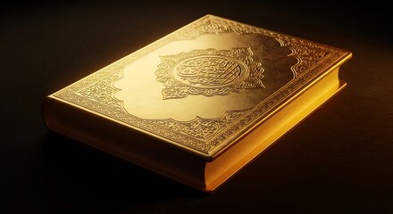 Fototapeta premium Golden Quran - A Sacred Islamic Text Illuminated in Warm Light.