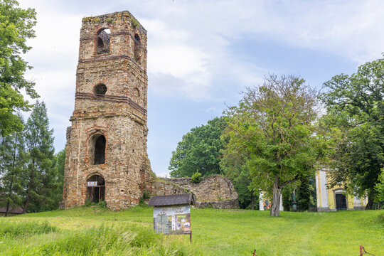 Krasny Brod monastery ruins tower standing in summer landscape