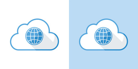Cloud illustration with globe icon on contrasting backgrounds