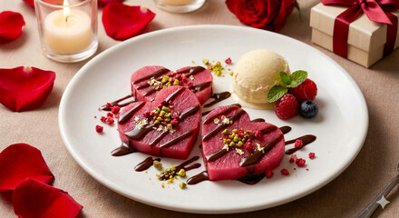 赤ワインで煮込んだ大根のハート型コンポート チョコレートソースがけ ユニークなバレンタインの創作野菜デザート