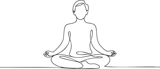 Obraz premium Minimalist One-Line Meditation Drawing, Zen in a Single Line, Continuous Line Yoga Silhouette, Simple Lotus Pose Illustration, vector, illustration, silhouette.