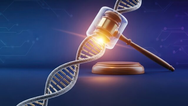DNA Helix with Gavel and Judge Hammer.