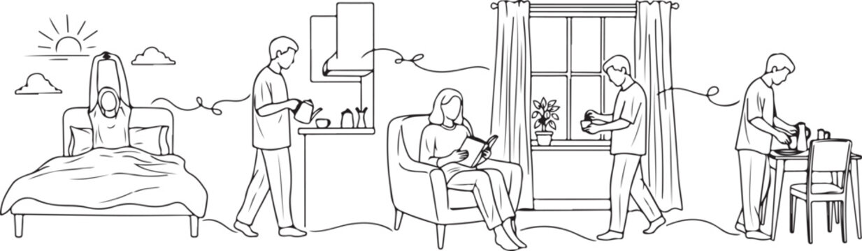 People doing daily activities in a house