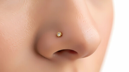 Gold Nose Pin Jewelry on Teenage Girl Nose Isolated