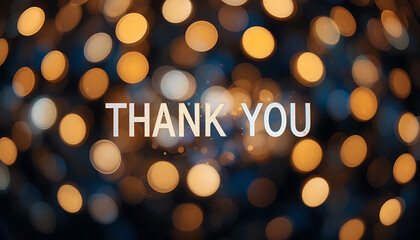 Golden bokeh lights background with thank you message