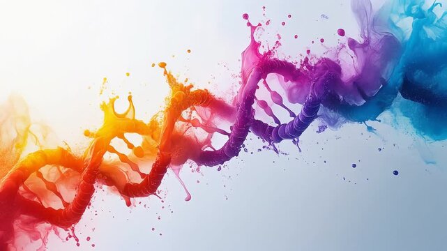 鮮やかな色彩で描かれたDNA構造が生命科学の可能性を表現
