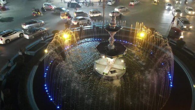 An upclose aerial footage of Bahwalpur's Famous Landmark, Fawara Chowk. 