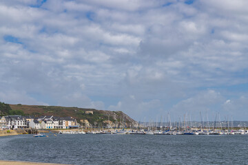 Fototapeta premium Camaret sur Mer harbor with yachts mooring along Quai Kleber