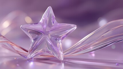 Translucent purple and pink star floats above flowing glassy ribbons in a softly blurred gradient background. Abstract and artistic fantasy design, digital decor and media composition.