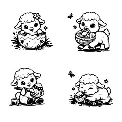 nieliches Osterl&auml;mmchen Outlines Set Icons