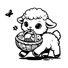 Osterlamm tr&auml;gt Osterkorb Outlines Icon