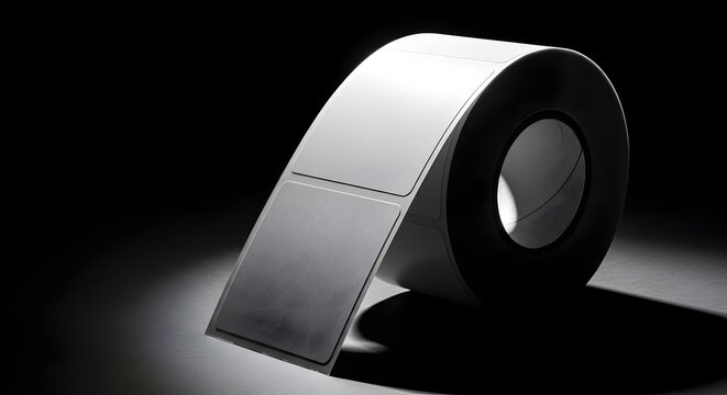 Blank white label roll with dramatic side lighting