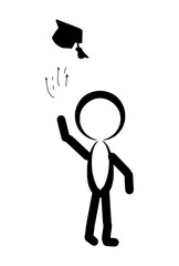 Hand made Happy Stick Figure Student Throwing Graduation Hat into the Air