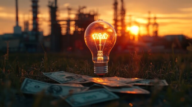 Lightbulb on cash, industry backdrop