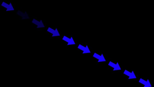 Abstract directional arrow bouncing rightward against a stark three dimensional swipe slide right animation on a black background. animation.