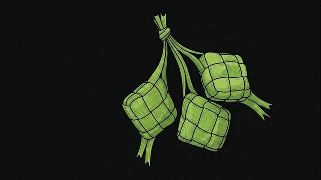 Ketupat Indonesian rice dumpling illustration black background
