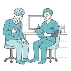 体調不良を訴える高齢男性と男性医師（スクラブ・救急・循環器）