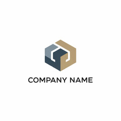 Abstract geometric hexagon logo design with interlocking shapes.