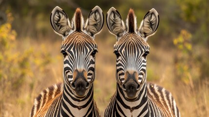 Two curious zebras against the natural backdrop of the savannah emphasise the importance of wildlife conservation in environmental campaigns.