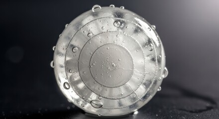 Sphere with water droplets, conceptual art. Abstract glass globe.