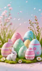 Colorful Easter eggs with floral decoration
