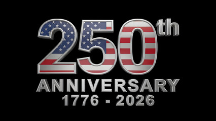 Obraz premium USA 250th Anniversary Semiquincentennial Celebration 1776-2026 Metallic Text with American Flag