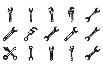 Mechanic Tool Wrench Icons for Garage Branding, Equipment Catalogs, Maintenance Guides