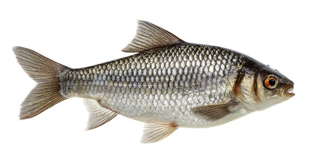 Obraz premium Silver Fish with Shiny Scales and Orange Eye Isolated on Transparent Background