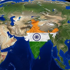 Satellite view of India map and flag overlay on earth surface with surrounding countries © Udoy