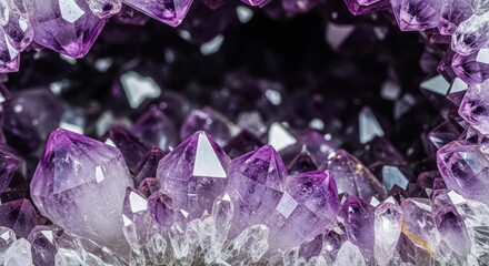 Close-up of a geode with amethyst crystals, stone texture