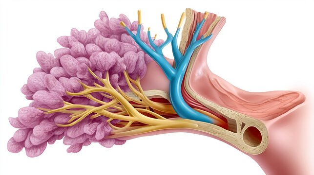 Flat realistic illustration of olfactory nerve tumor showing smell nerve anatomy mass minimal shading neuro educational diagram