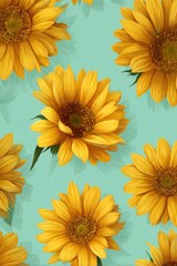 Sunflower pattern on turquoise background for nature-themed design,National Sunflower Day