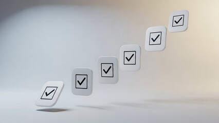 A series of checkmarks ascending in a diagonal line on a clean background