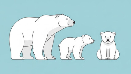Fototapeta premium Polar Bear Family Illustration on Blue Background