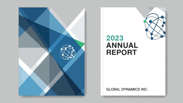 A 2023 annual report cover with geometric design