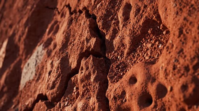 Close up of weathered red rock surface with intricate texture and natural patterns