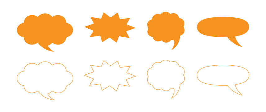 Set of Orange Speech and Thought Bubbles in Different Shapes for Chat and Communication