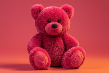 Obraz premium Cuddly pink teddy bear sitting on vibrant orange background