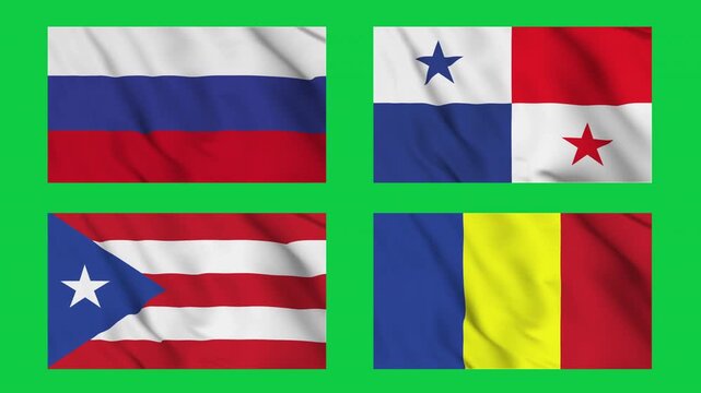 World Countries Flag Loop Animation. flag of South Africa. flag of South Korea, flag of Chile