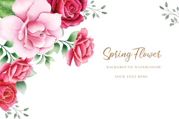 Elegant Watercolor Roses Floral Background with Green Leaves