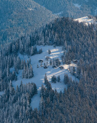 Uzungol Lake in the Winter Season Drone Photo, Black Sea Symbol Background Photo, Caykara Trabzon, Turkiye (Turkey)
