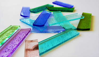 Colored glass shards reflecting light.