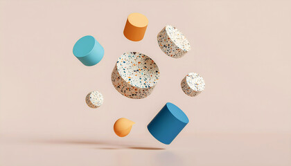 3D object with terrazzo texture on a minimal background.