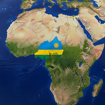 Flag of rwanda superimposed on map of africa showing its geographical location