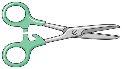 Professional medical surgical scissors with green handles for clinical procedures and healthcare hospital equipment supply chain business management and branding marketing design.