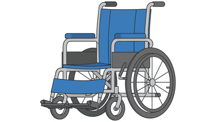 Standard blue manual wheelchair for patient mobility assistance and disability support services in clinical healthcare and medical equipment retail business sector marketing identity.